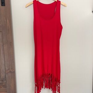 Red Fringe Tank Dress/swim cover up L